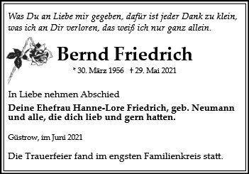 Erinnerungsbild für Bernd Friedrich